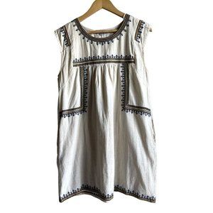 World Market Size S/M Linen Blend Embroidered Bohemian Shift Dress Prairie Bohem